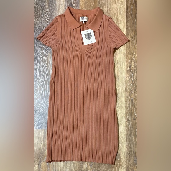 NWT LITA BY CIARA RIB COTTON BLEND POLO MINIDRESS IN CINNAMON SIZE LARGE - Picture 1 of 11